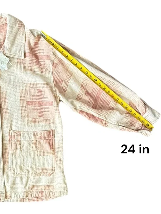 Free People Shirt Women L Beige Pink Plaid Button Up Long Sleeve - Picture 8 of 10